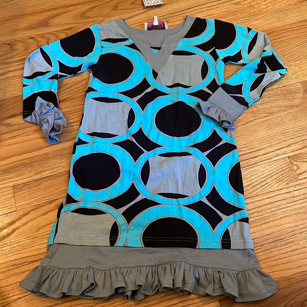 NWT-Hudson Threads dress-Size 14-turquoise-geometric design-fun!